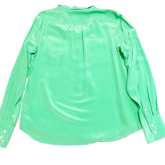 NWT J Crew 100% Silk Green Long Sleeve Button Down Blouse Size 10 - Picture 2 of 14